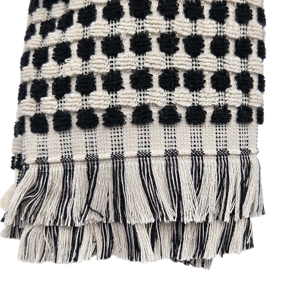 Rachel Zoe 4pc Turkish Cotton Towel Set Black Ecru Raised Dots 2 Bath 2 Hand